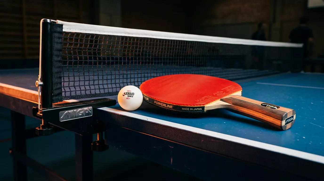 Tischtennisschläger und Ball auf einem Spielfeld als Sinnbild der verschiedenen Wettmärkte